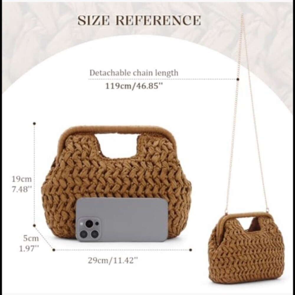 Straw Clutch Purse Summer Beach Woven Bags Top Handle Crossbody Woven Shoulder - Picture 3 of 8